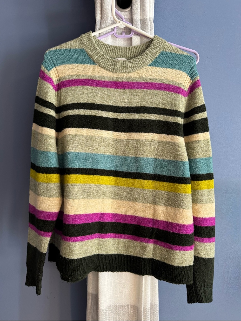 a new day Multicolor Striped Crewneck Sweater — Teal, Pink, Yellow, Black